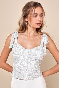 Casual Sweetness Ivory Floral Lace Button-Front Tie-Strap Top