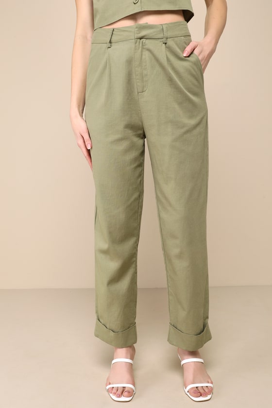 Shop Lulus Complete Vibe Olive Green Cotton High-rise Straight Leg Pants