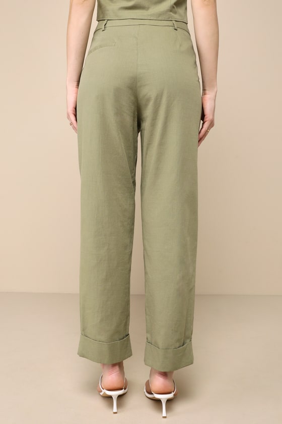 Shop Lulus Complete Vibe Olive Green Cotton High-rise Straight Leg Pants