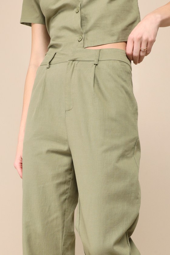 Shop Lulus Complete Vibe Olive Green Cotton High-rise Straight Leg Pants