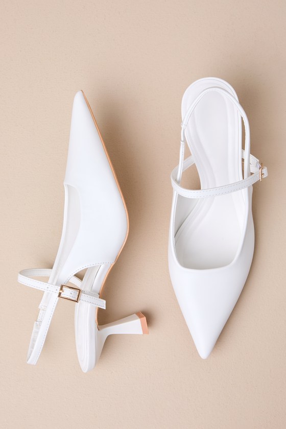 Shop Lulus Cian White Buckle Pointed-toe Slingback Pumps