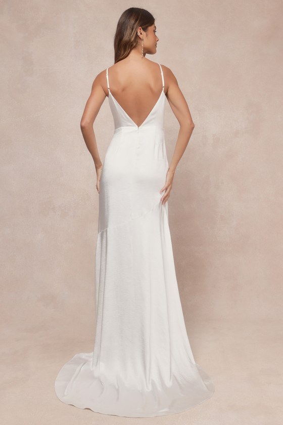 Passionate Allure Ivory Satin Backless Cowl Neck Maxi Dress 3