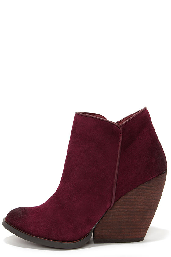 maroon wedge booties