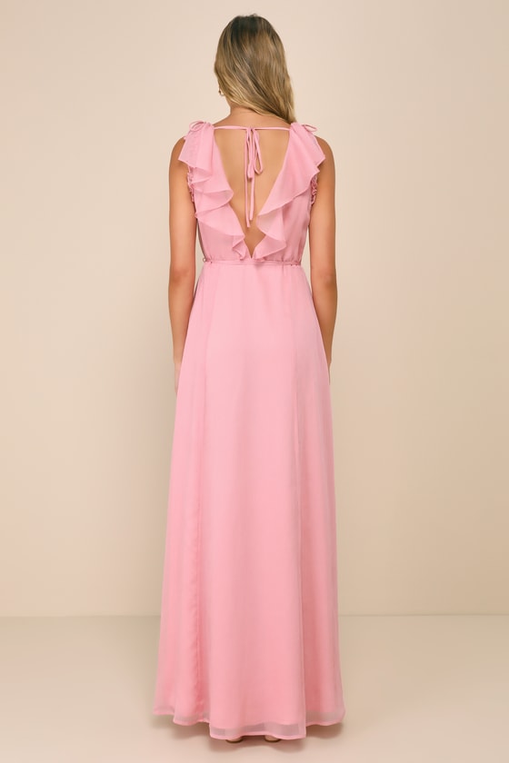 Shop Lulus Adorable Elegance Pink Chiffon Ruffled Backless Wrap Maxi Dress
