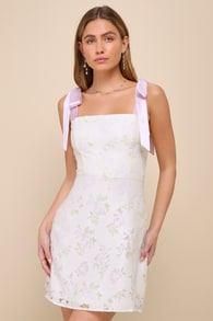 Sweeten the Day Cream Floral Burnout Tie-Strap Mini Dress