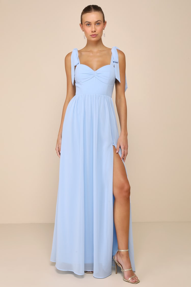 slim fit dress slacks Simple Sleeveless V Neck Chiffon A Line Long Sky Blue Flowy Prom Dresses main image 1