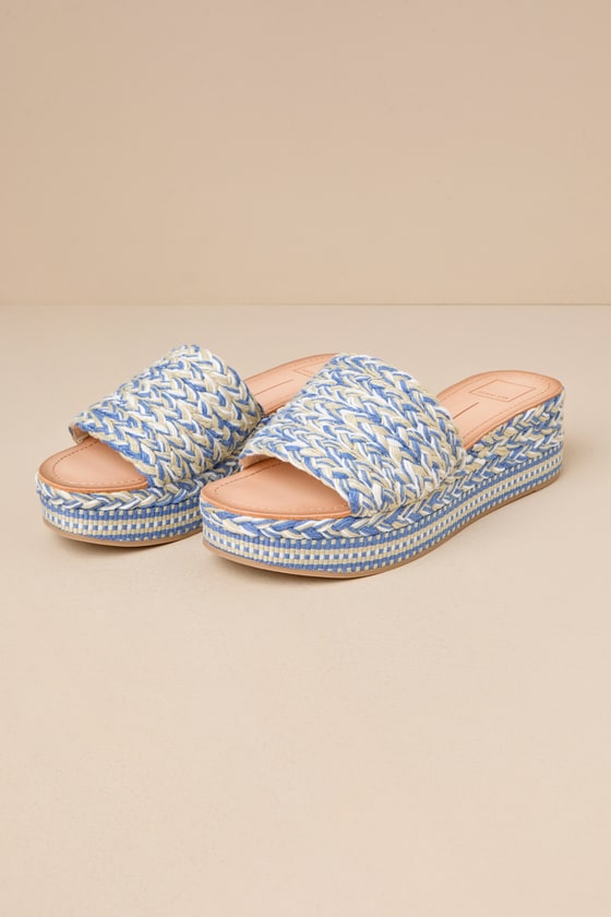 Pazli Blue Multi Woven Flatform Slide Sandals 1