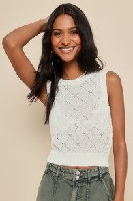 Conveniently Chic Ivory Pointelle Knit Sleeveless Sweater Top