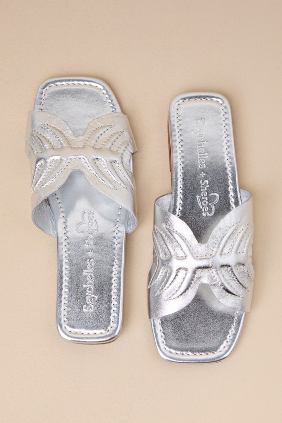 Shop Seychelles Madhu Silver Metallic Leather Flat Slide Sandals