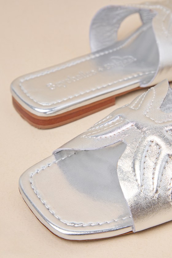 Shop Seychelles Madhu Silver Metallic Leather Flat Slide Sandals
