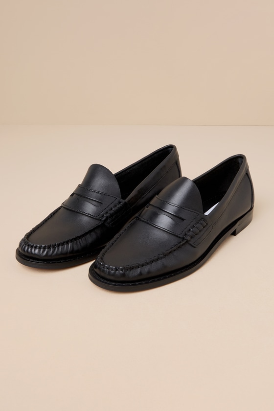 Shop Steve Madden Kingston Black Leather Flat Loafers