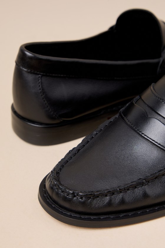 Shop Steve Madden Kingston Black Leather Flat Loafers