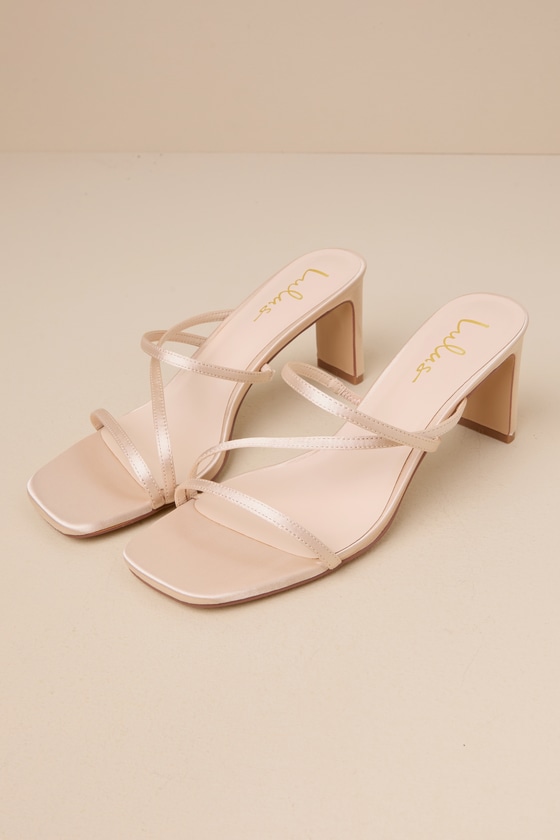 Jobelle Champagne Satin Strappy High Heel Sandals 1