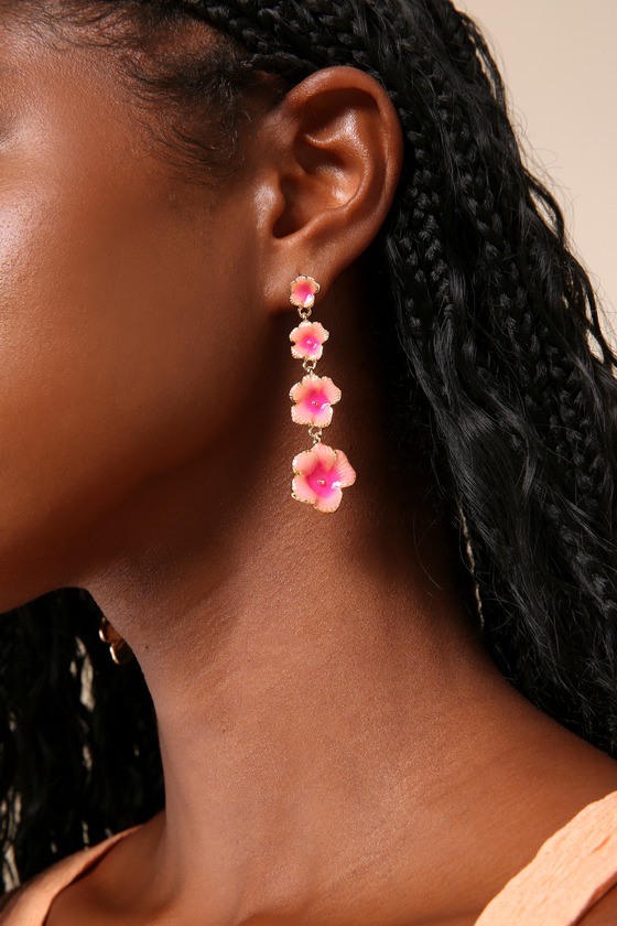 Shop Lulus Blossoming Glow Pink And Gold Flower Drop Earrings