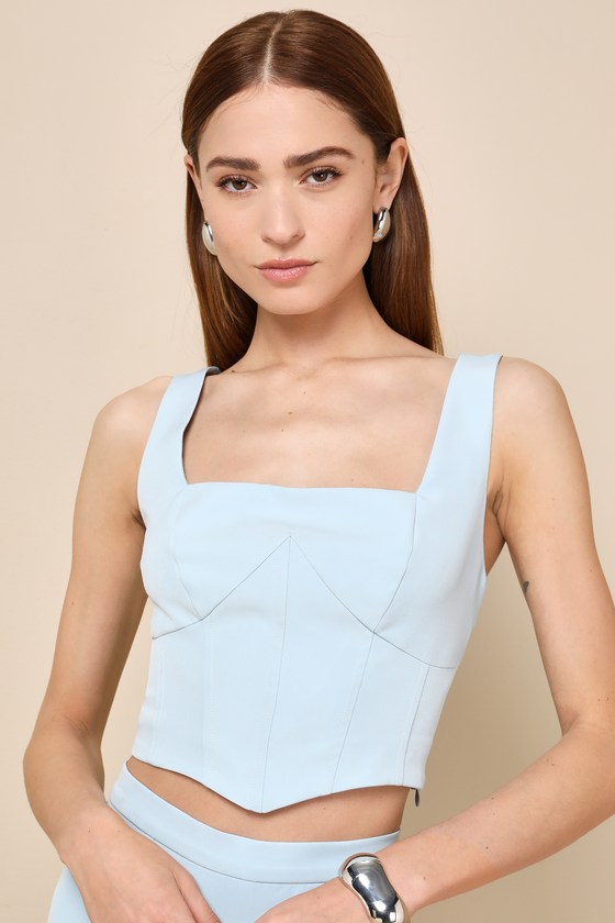 Lulus Sensational Always Light Blue Corset Crop Top