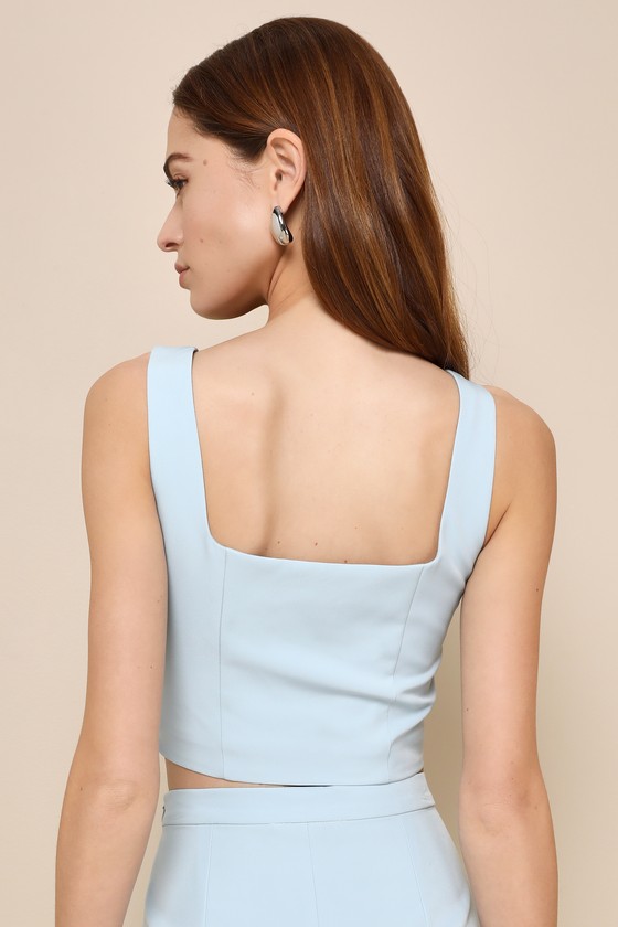 Lulus Sensational Always Light Blue Corset Crop Top In Light Blue