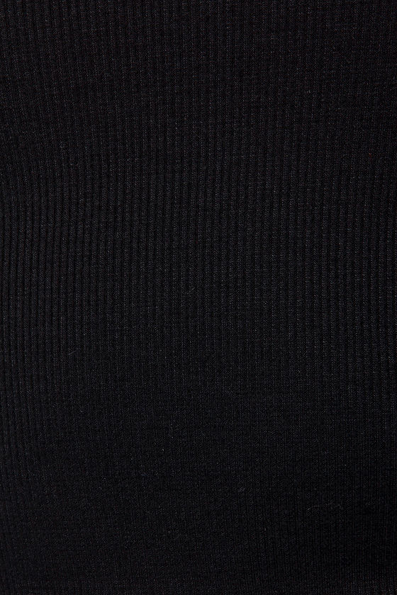 Black Crop Top - Long Sleeve Crop Top - Ribbed Knit Top - $27.00