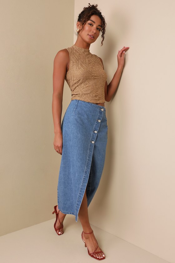 Medium Wash Denim Skirt - Cotton Denim Skirt - Cute Midi Skirt - Lulus