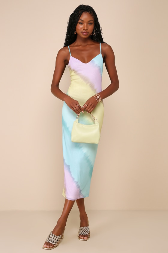 Completely Gorgeous Teal Multi Watercolor Mesh Midi Dress