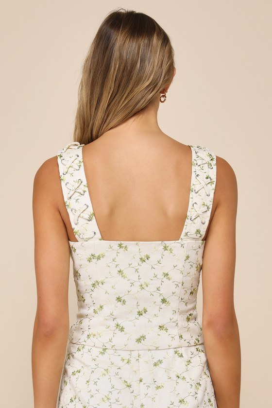 Delightful Flirt Ivory Twill Floral Embroidered Tank Top 5