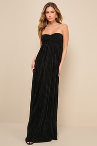 Endlessly Complimented Black Plisse Strapless Maxi Dress 2