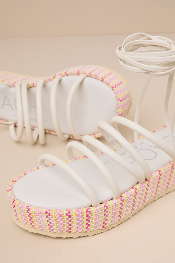 Shop Beach By Matisse Eli Ivory Multi Woven Lace-up Flatform Sandals