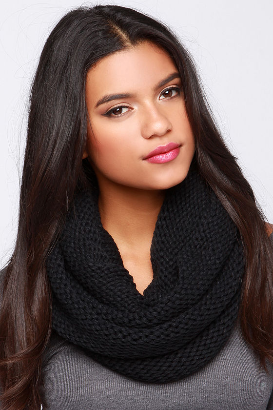 Cozy Black Scarf Knit Scarf Cowl Neck Scarf Infinity Scarf 16.