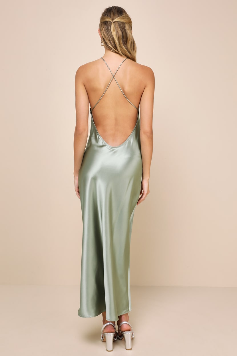 Sage Green Midi Dress - Backless Satin Dress - Satin Slip Dress - Lulus