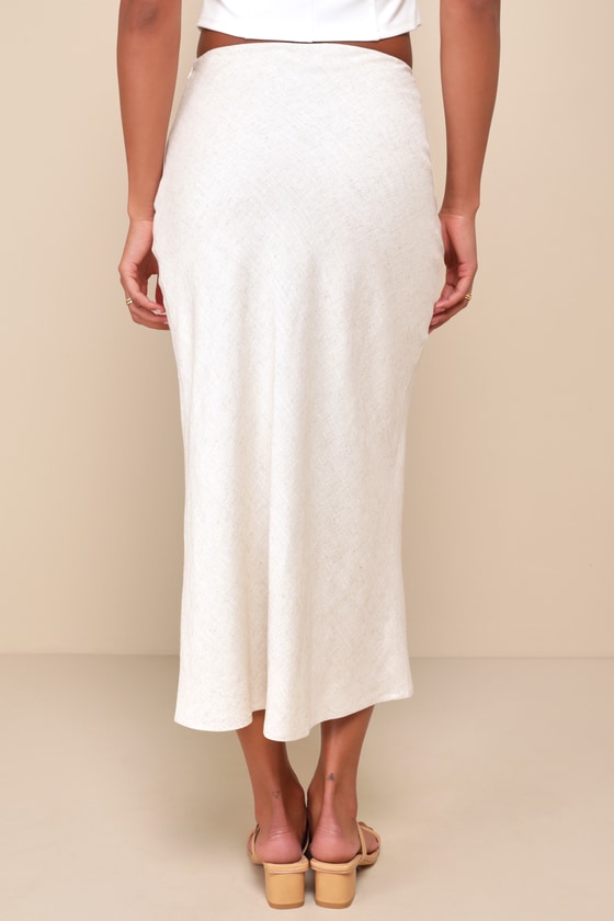 Shop Lulus Summery Cutie Beige Linen High-waisted Midi Skirt