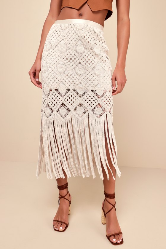 Anabel Crochet Skirt Ivory/Blue