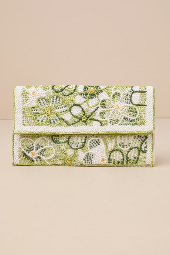 Lulus Flourishing Charm White Multi Floral Beaded Clutch