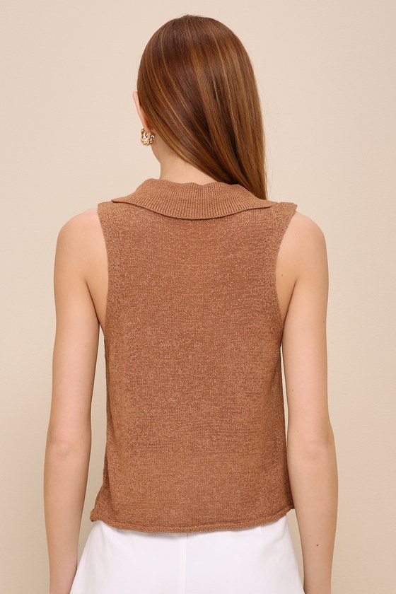 Shop Lulus Best Presence Brown Button-front Sleeveless Sweater Top