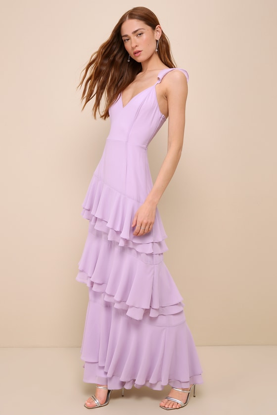 Lulus Perfectly Enchanting Lavender Ruffled Tiered Maxi Dress In Purple