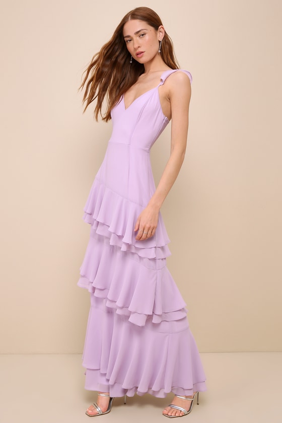 Lavender Solid Ruffled Dress
