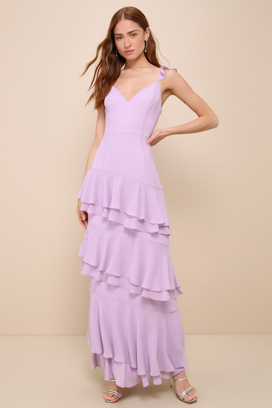 Shop Lulus Perfectly Enchanting Lavender Ruffled Tiered Maxi Dress In Purple