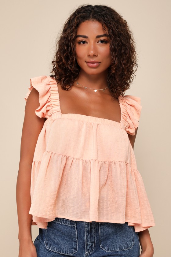 Peach Peplum Tank Top - Ruffled Strap Tank Top - Peplum Top - Lulus