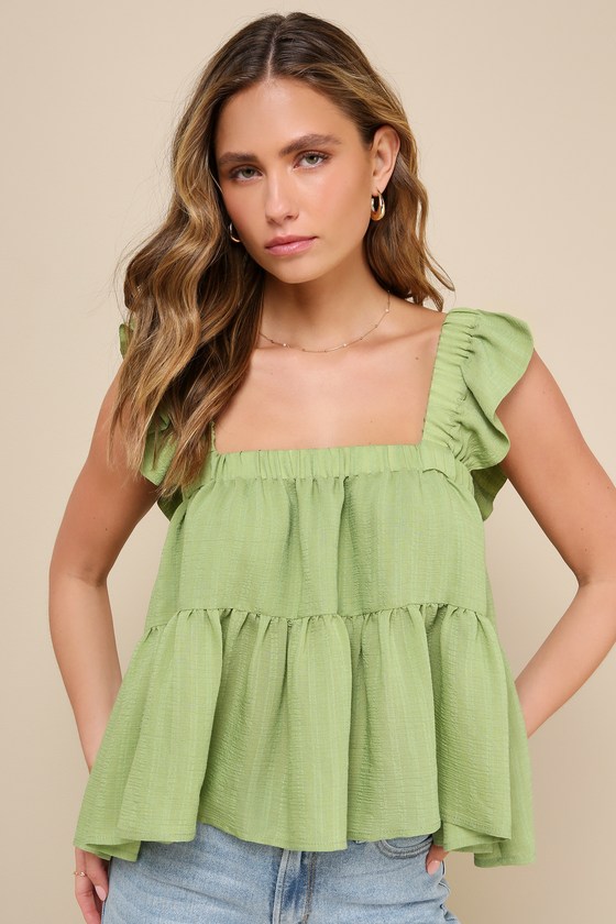 Green Peplum Tank Top - Ruffled Strap Tank Top - Peplum Top - Lulus
