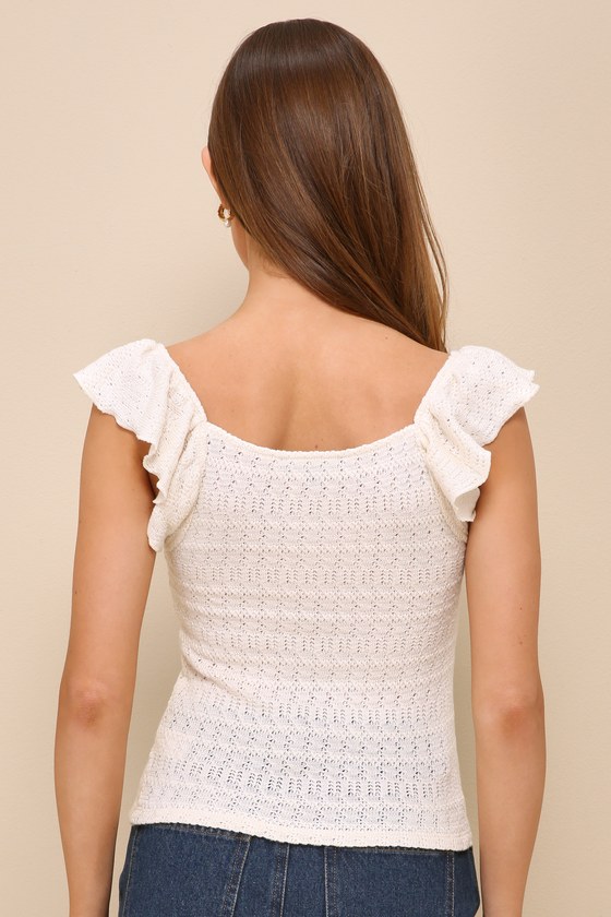 LULUS CAREFREE PERSONA CREAM POINTELLE KNIT FLUTTER SLEEVE TOP