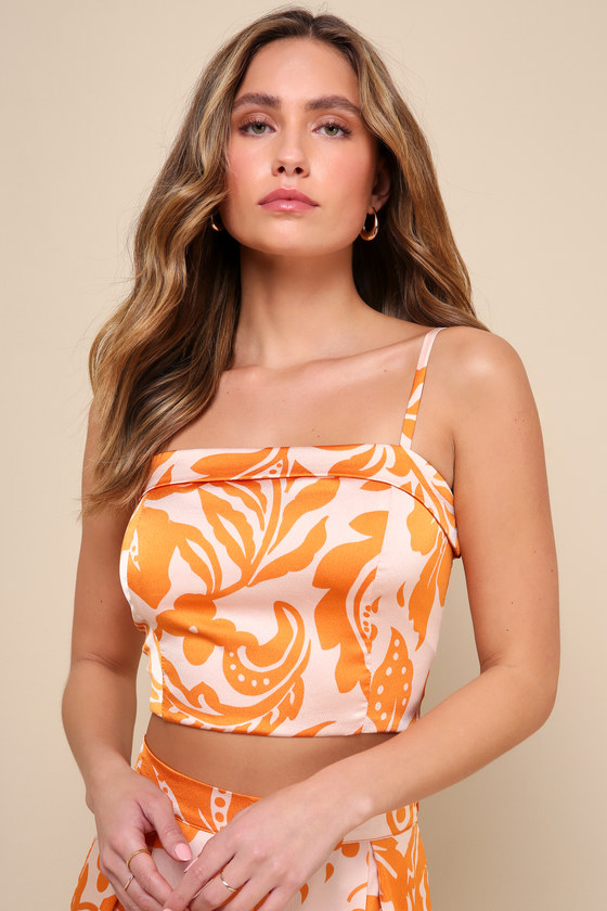 Shop Lulus Sweet Cutie Orange And Blush Floral Sleeveless Crop Top