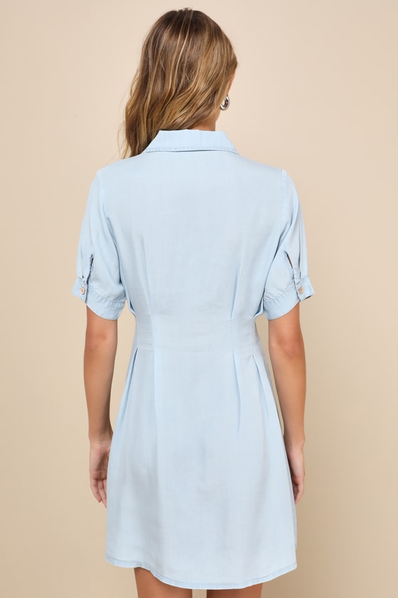 Shop Lulus Easygoing Days Light Blue Chambray Button-up Mini Dress