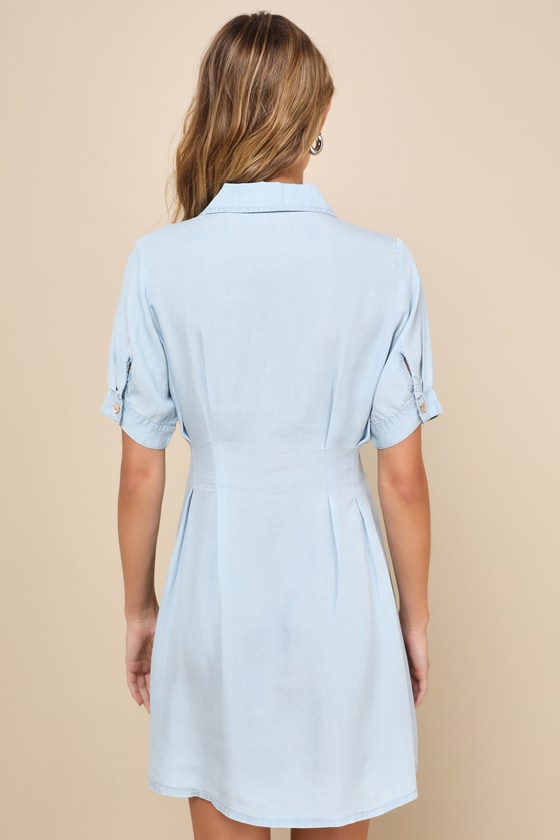 Blue Chambray Dress - Button-Up Mini Dress - A-Line Mini Dress - Lulus