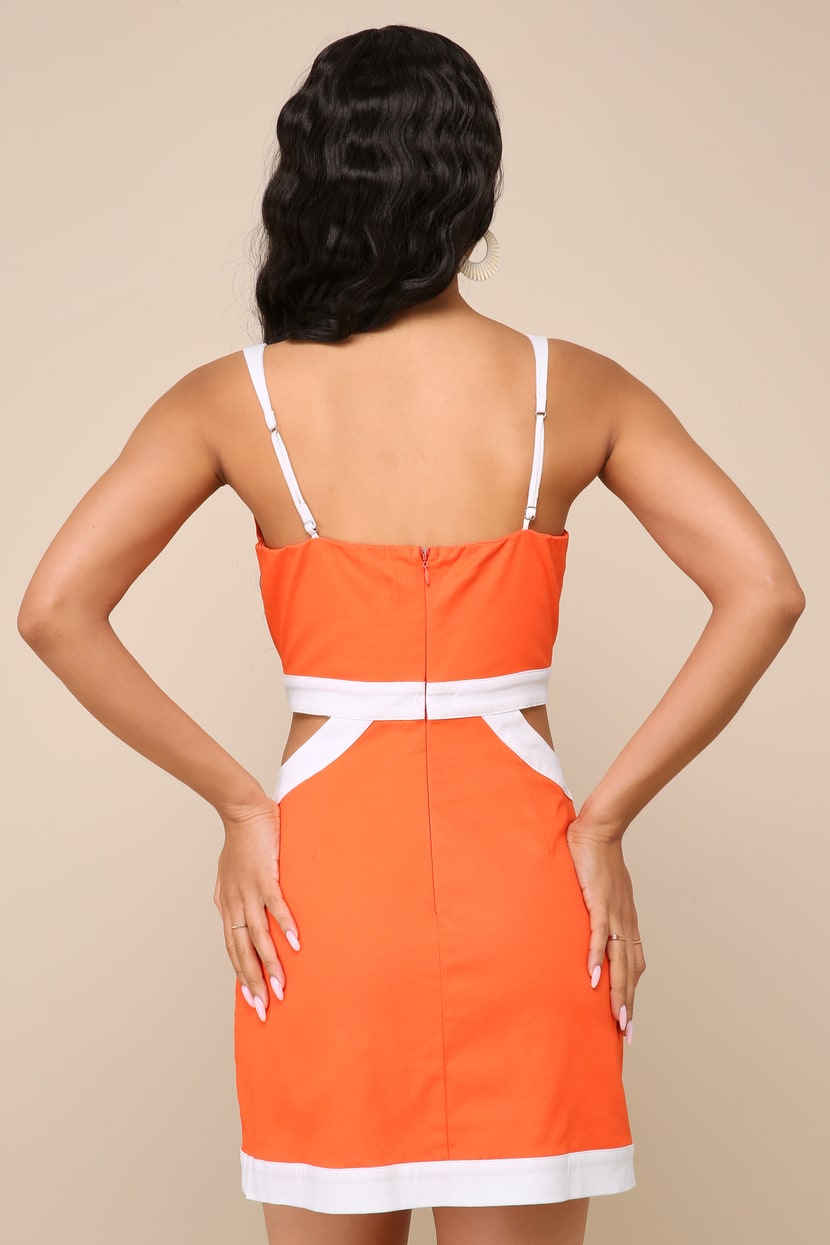 Nothing But Sweet Coral Color Block Cutout Mini Dress