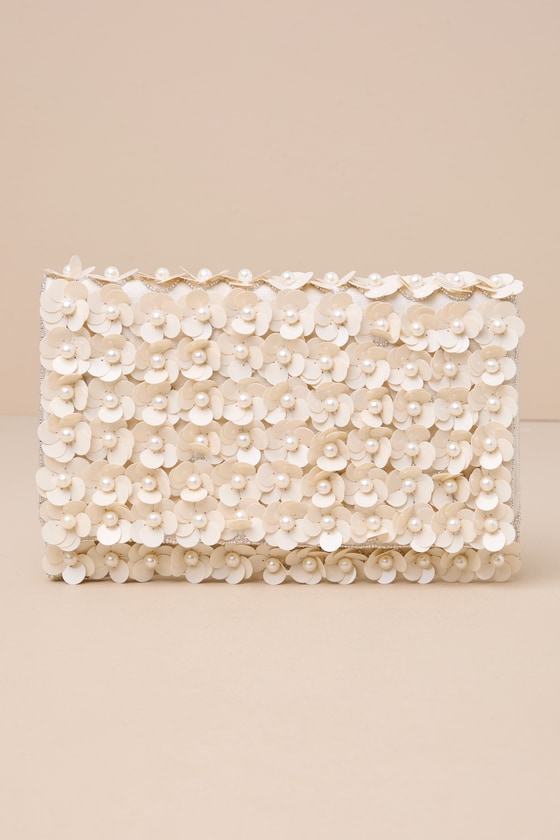 Shop Lulus Sparking Perfection Ivory Floral Sequin Pearl Clutch