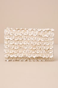 Sparking Perfection Ivory Floral Sequin Pearl Clutch 3