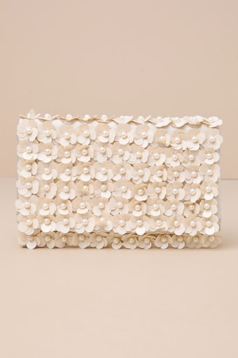Sparking Perfection Ivory Floral Sequin Pearl Clutch 3