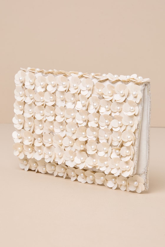 Shop Lulus Sparking Perfection Ivory Floral Sequin Pearl Clutch