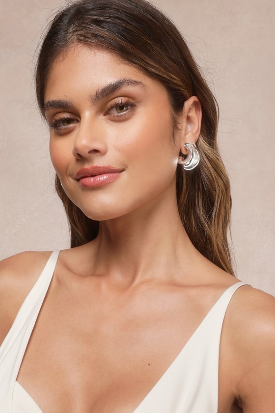 Shop Lulus Elegant Shine Silver Abstract Semicircle Earrings