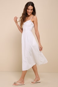 Lovely Weather White Embroidered Bustier Midi Dress with Pockets