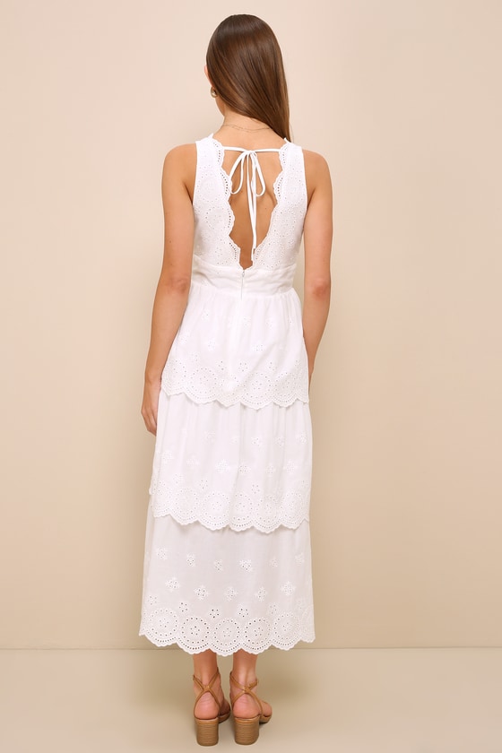 Shop Lulus Sunshine Selection White Eyelet Embroidered Tiered Midi Dress
