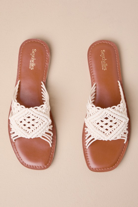 Shop Seychelles Mahogany Natural Crochet Slide Sandals In White